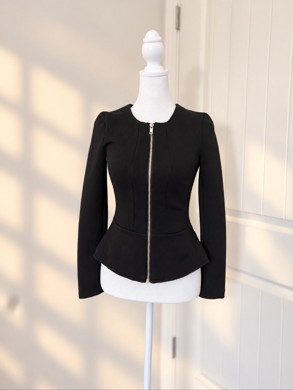 H&M Black Peplum Zip-Front Blazer